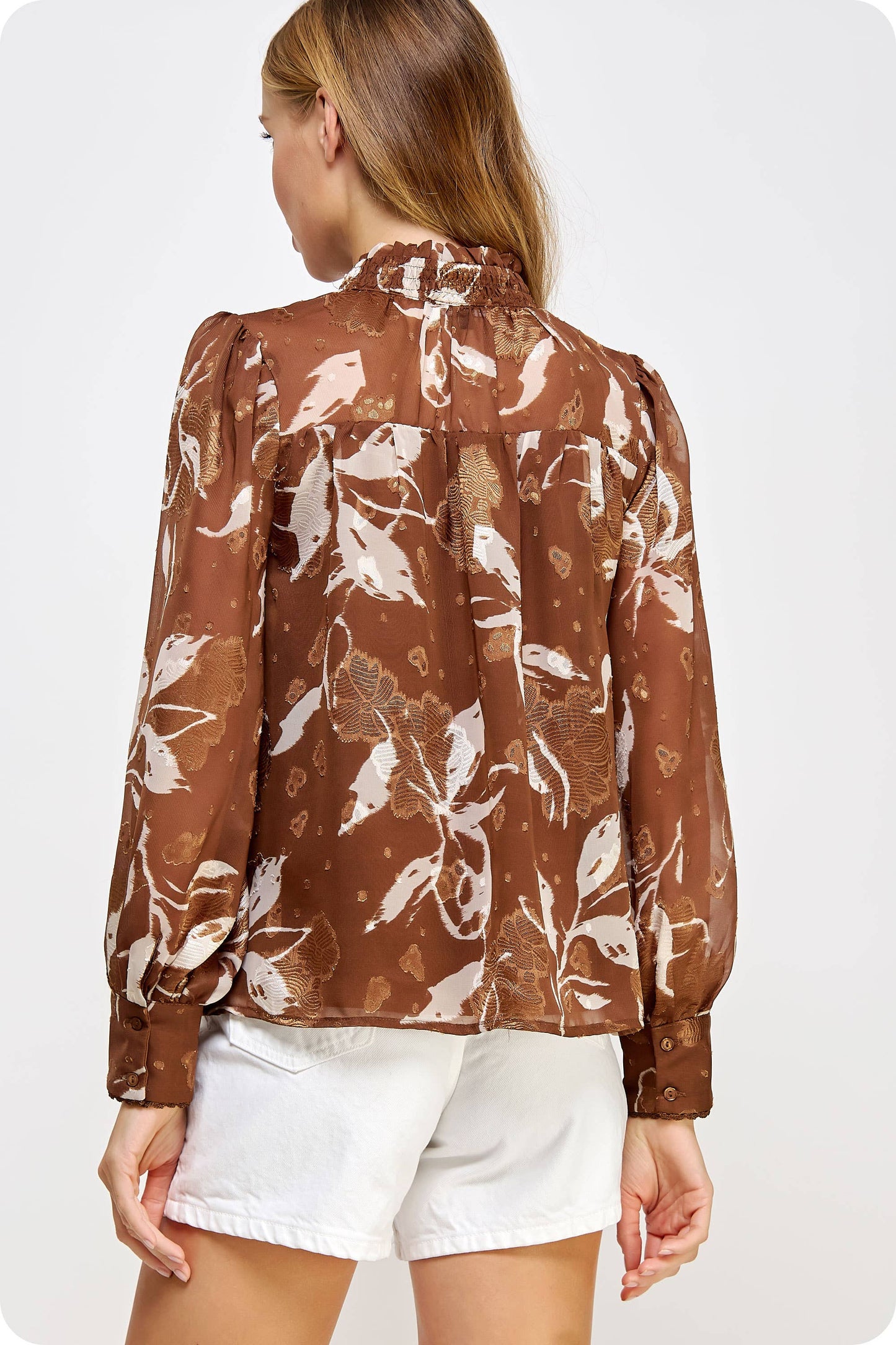 Contrast Scallop Trim Printed Blouse
