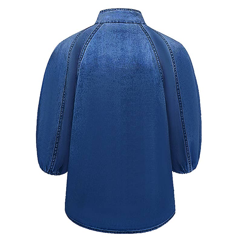 3/4 sleeve loose puff sleeve denim blouse