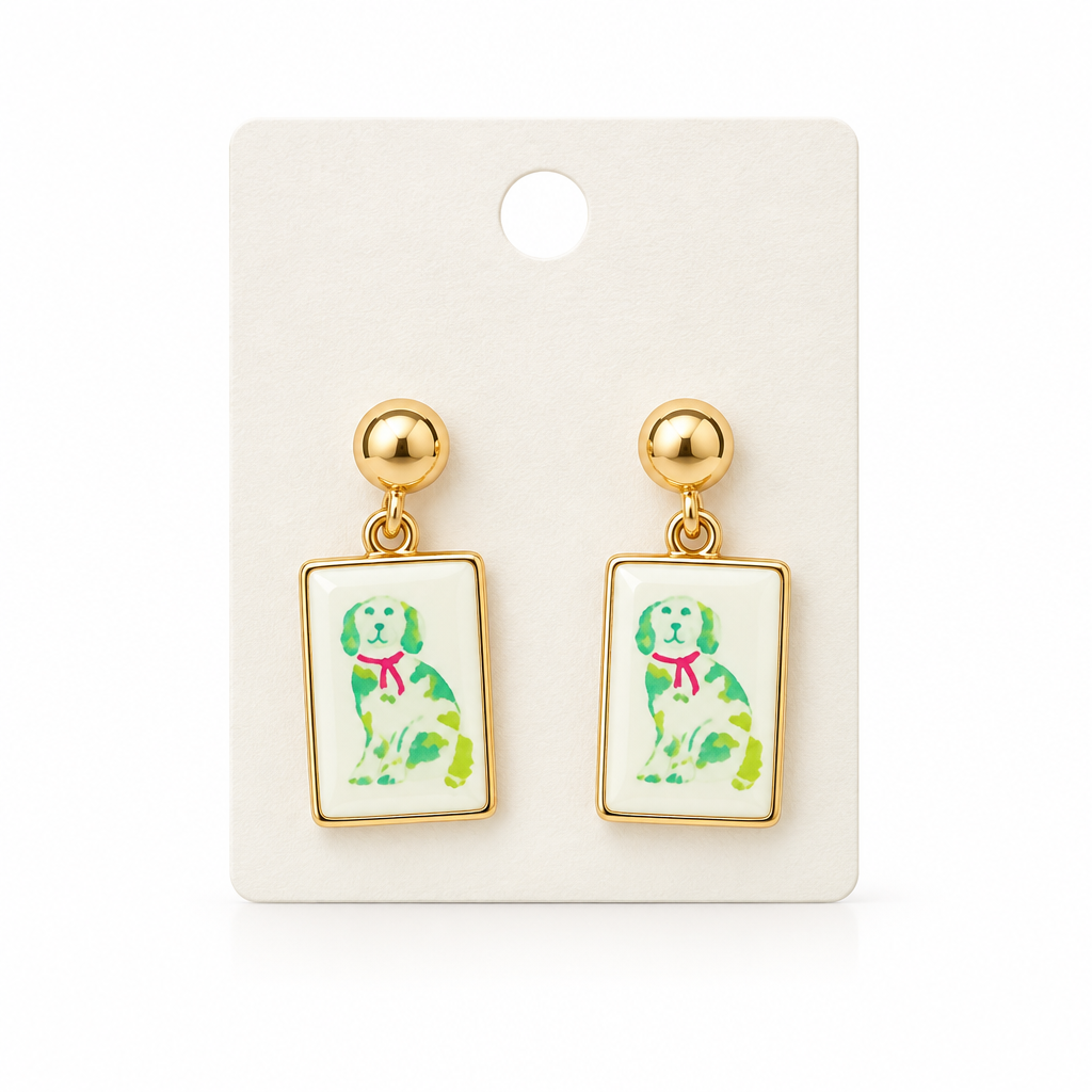 Dog Mahjong Tile Earrings