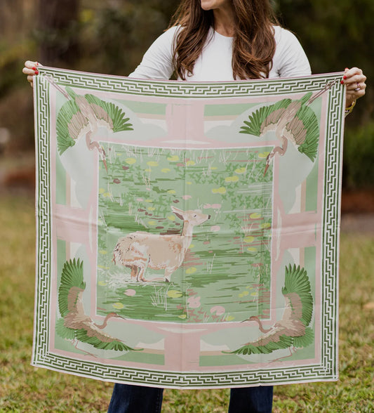 Austin Williams Pink & Green Lilly Pad Doe 25x25 Scarf