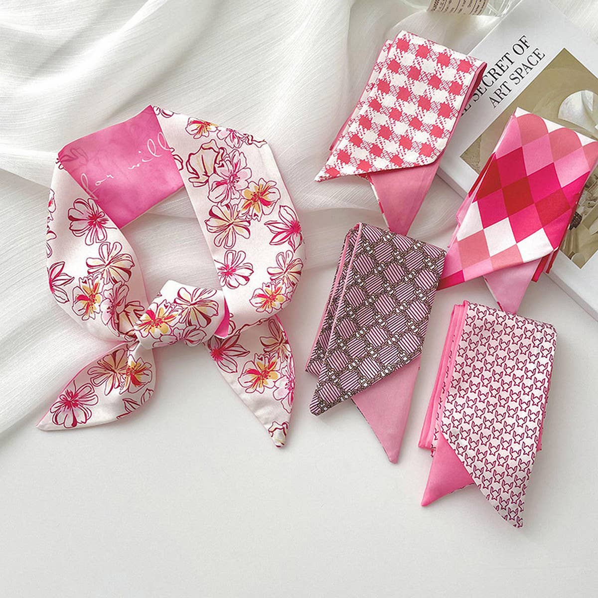 Pink Floral Skinny Scarf