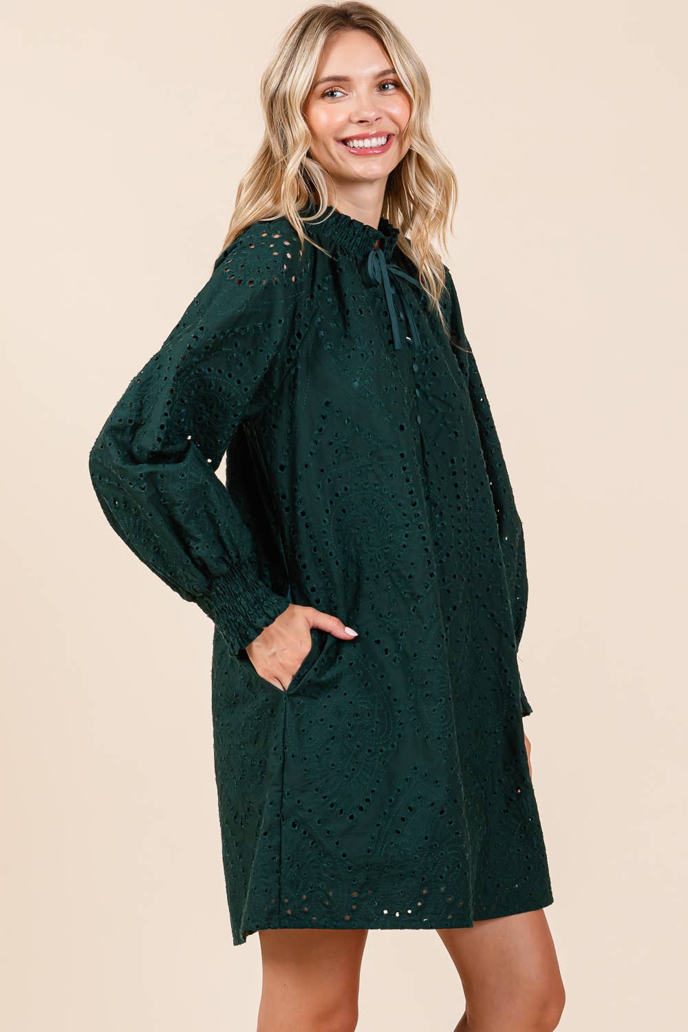 Evergreen Eyelet Mini Dress