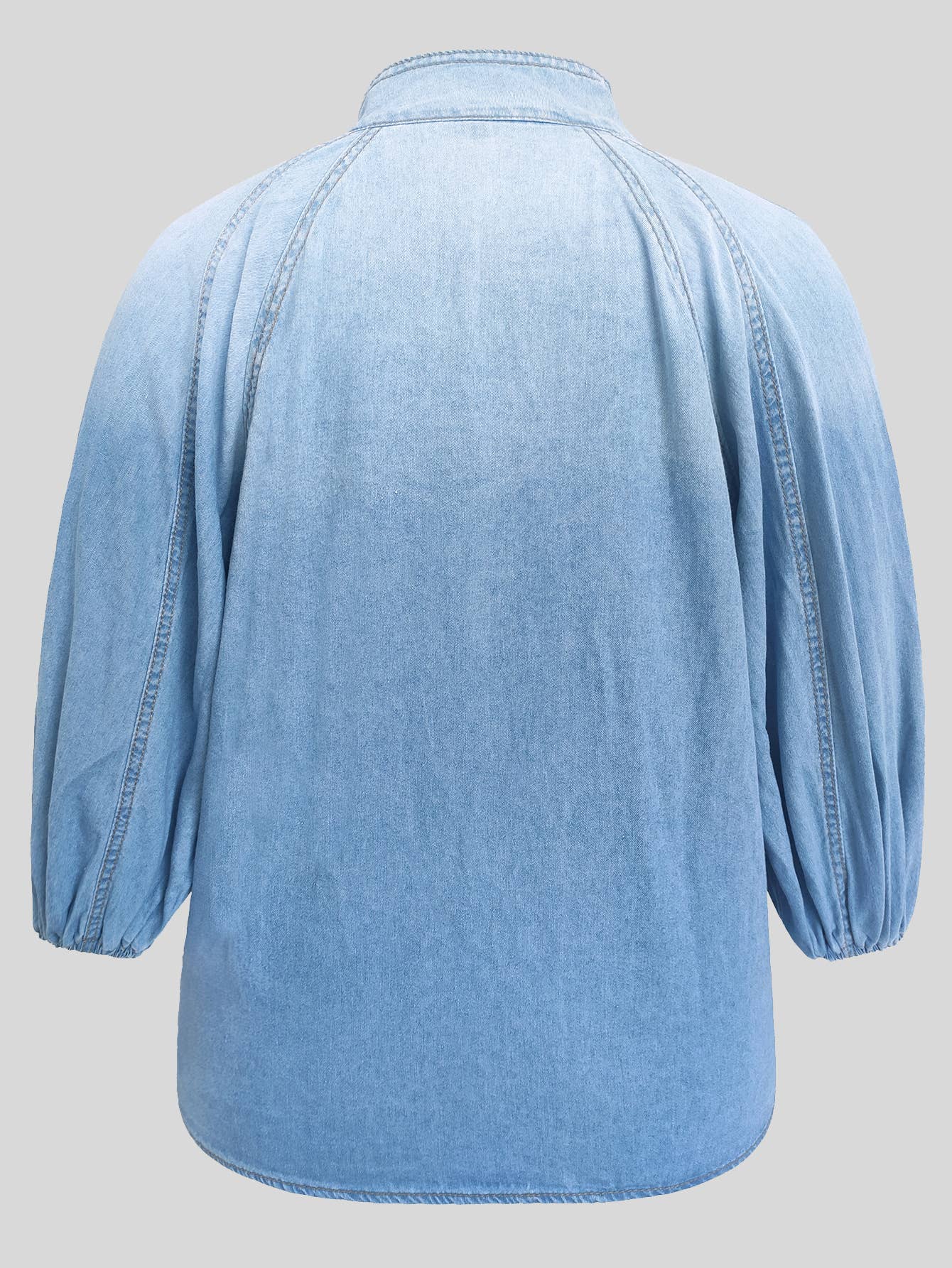 3/4 sleeve loose puff sleeve denim blouse