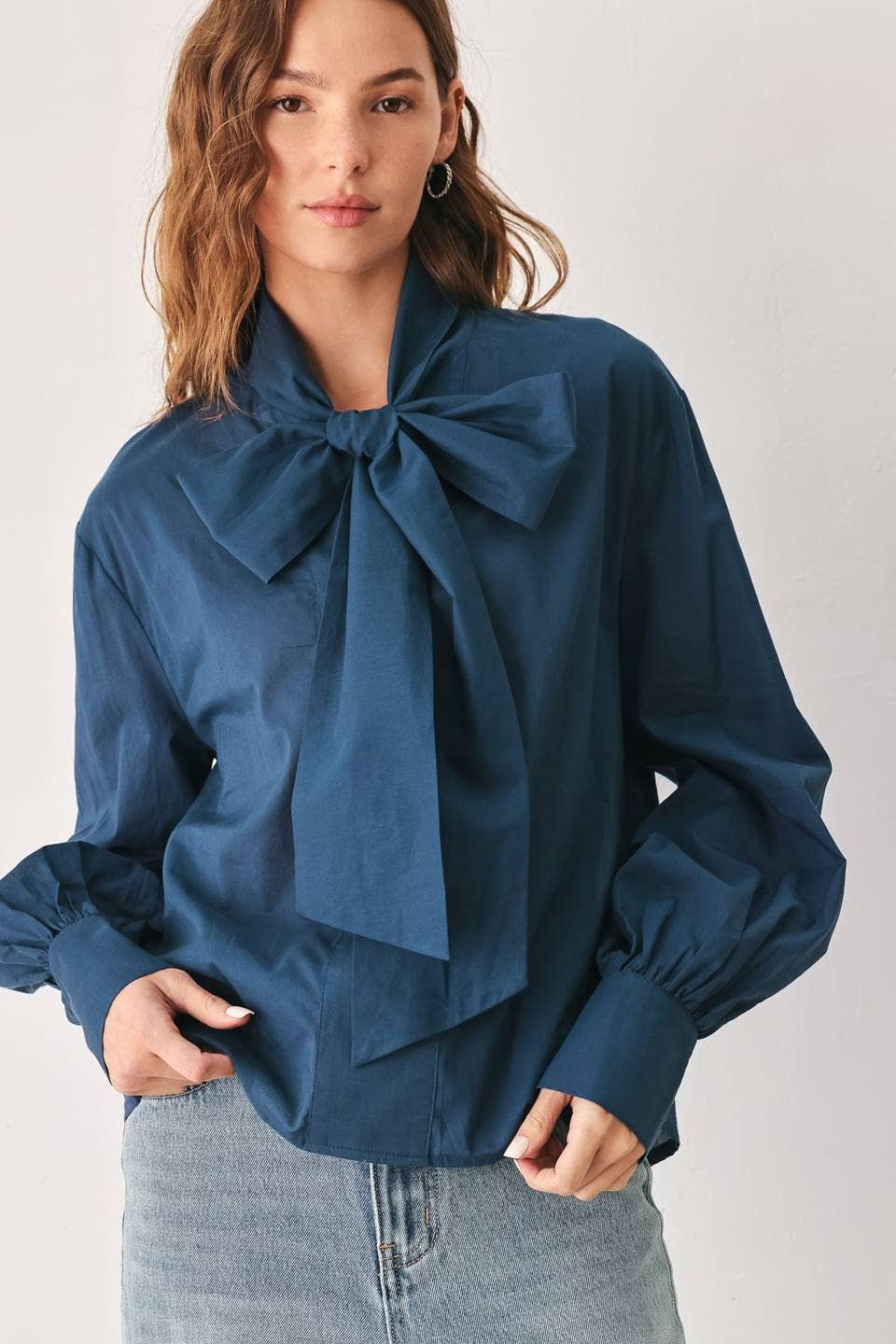 Harbor Blue Bow Tie Blouse