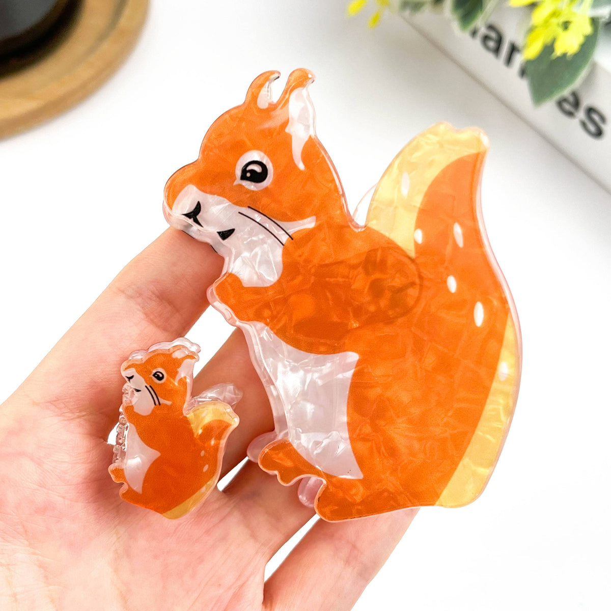 Orange Squirrel Acrylic Hair Claw Clip