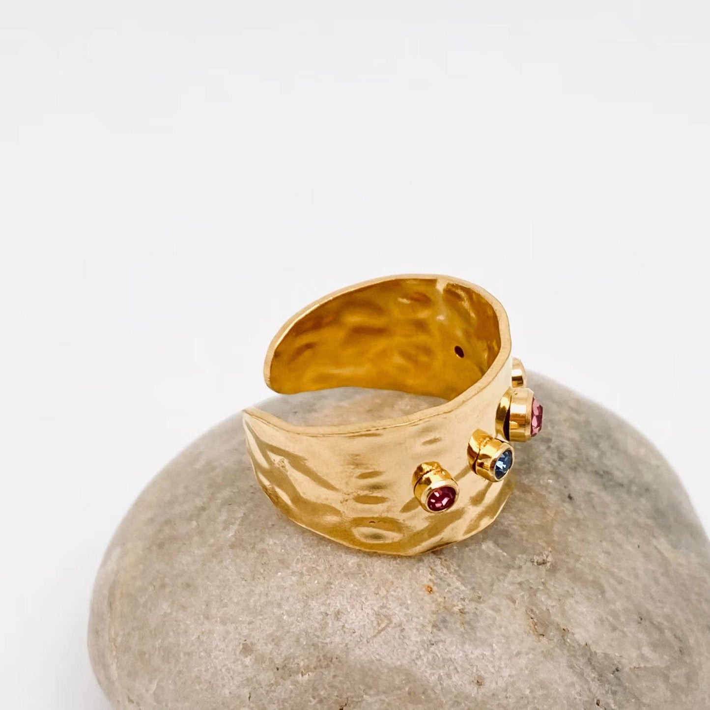 Colored Stainless Steel 18K Gold Plated Wide Ring