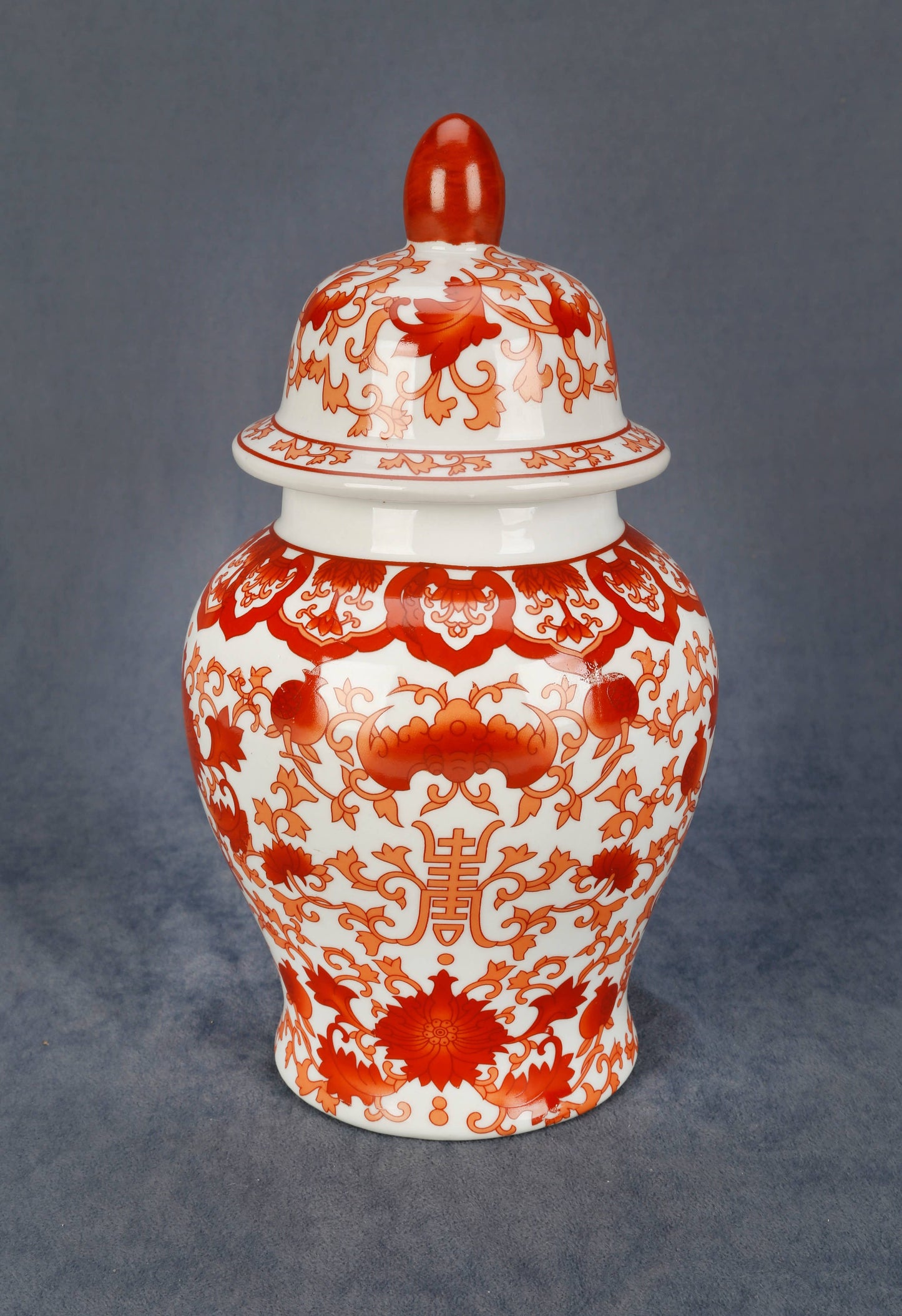 10" Red and White Ginger Jar