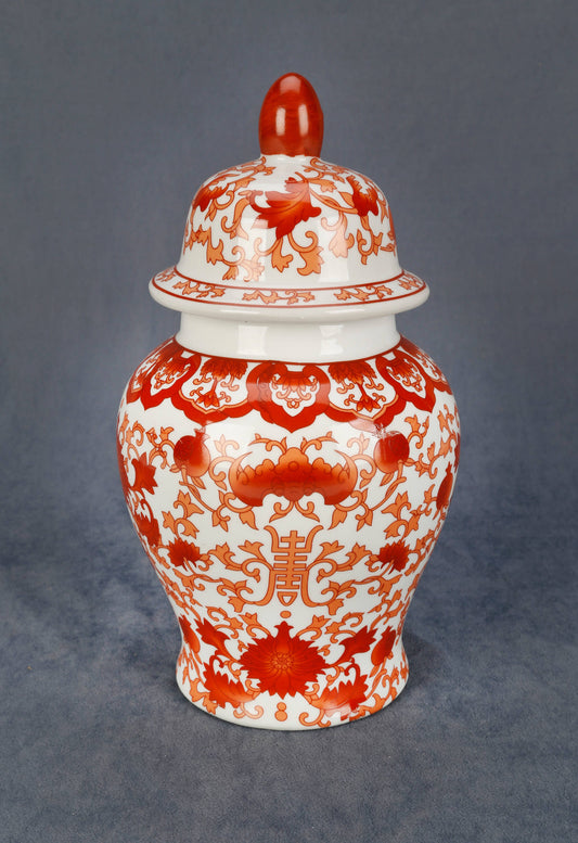 10" Red and White Ginger Jar