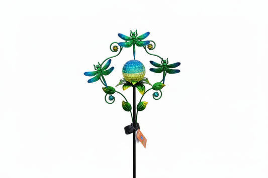 Metal Dragonfly with Ball on Pole