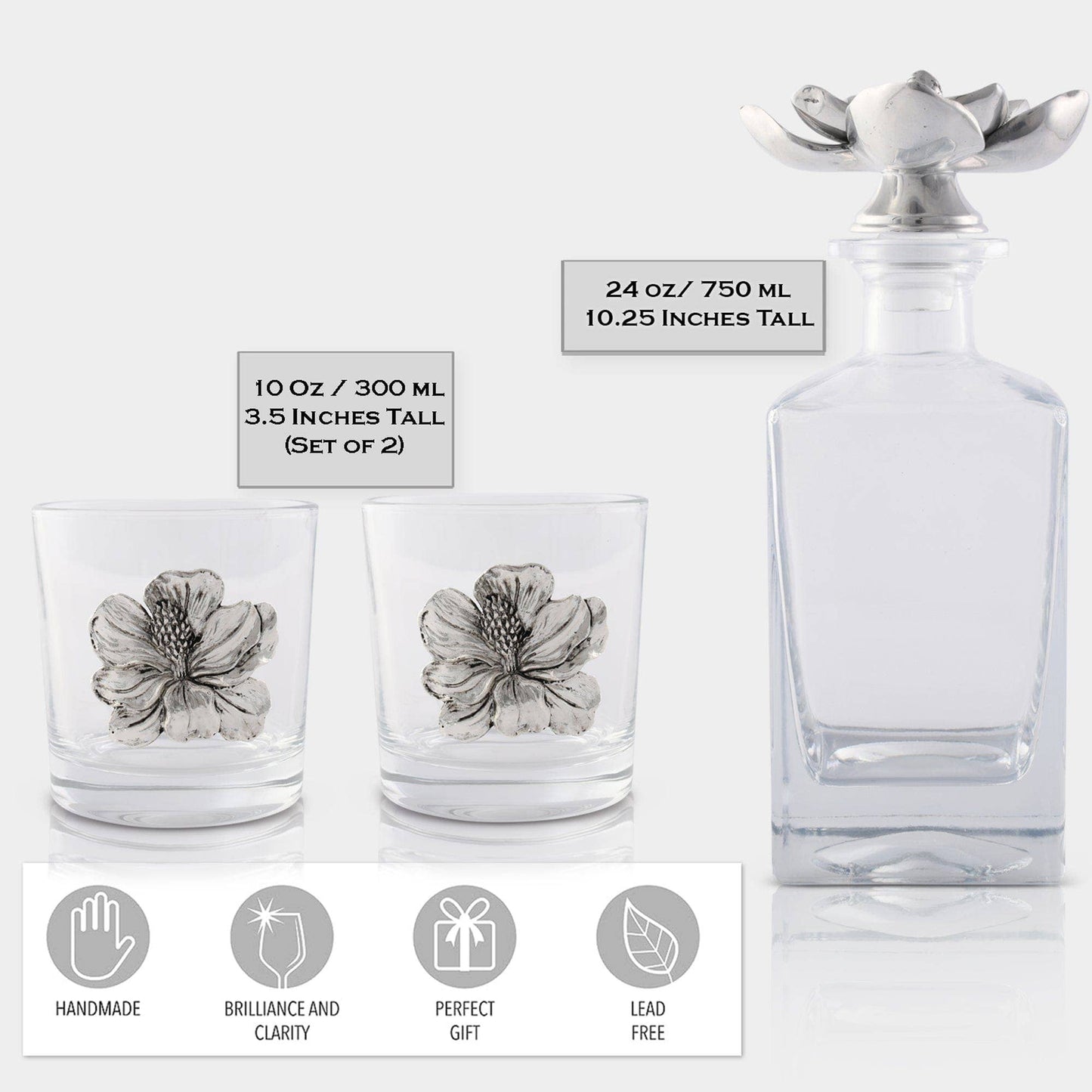 Arthur Court Magnolia Decanter Set with Glasses