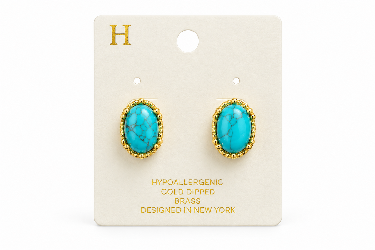 Oval Stone Stud Earrings