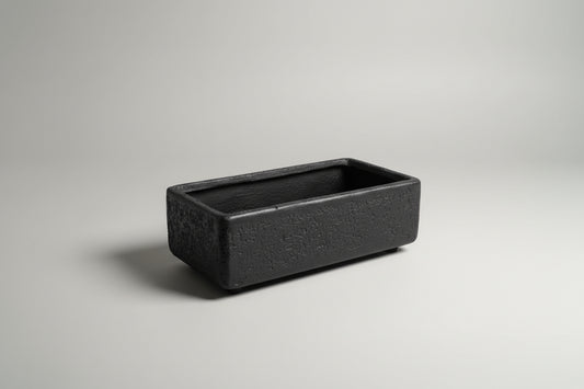 Rectangular Footed Pot  8 x 16 x 5.38 Volcanic Ash Matte Black
