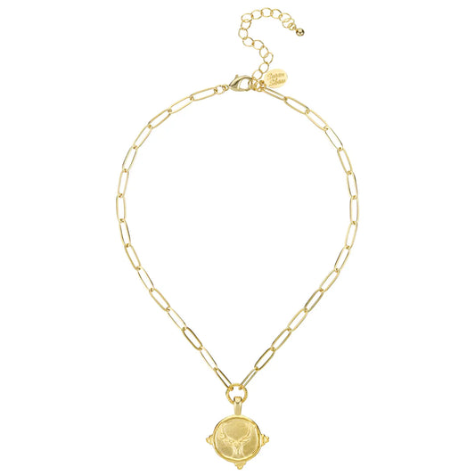 Susan Shaw Gold Stag Pendant on Paperclip Chain Necklace