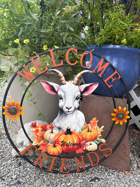 22" Round Metal Goat Plaque