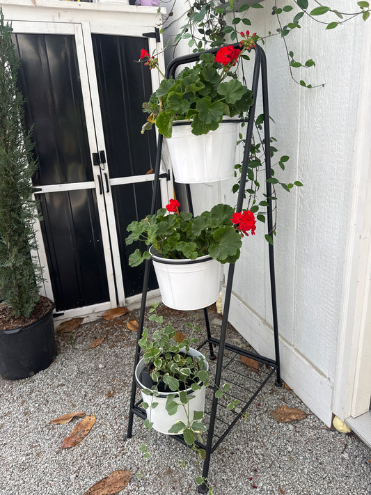 Metal Black & White 3 Pot Planter with Shelf