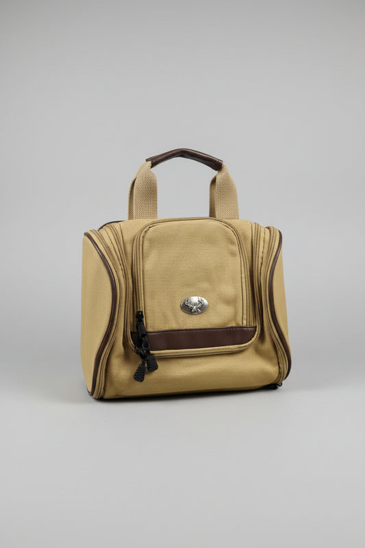 Zep-Pro Khaki Canvas Hanging Toiletry Kit Gunmetal Concho- Buck