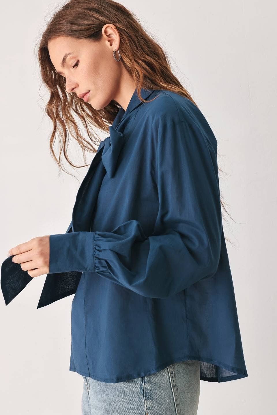 Harbor Blue Bow Tie Blouse