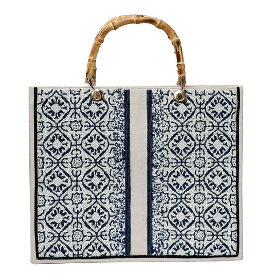 Blue Lace Beaded Tote