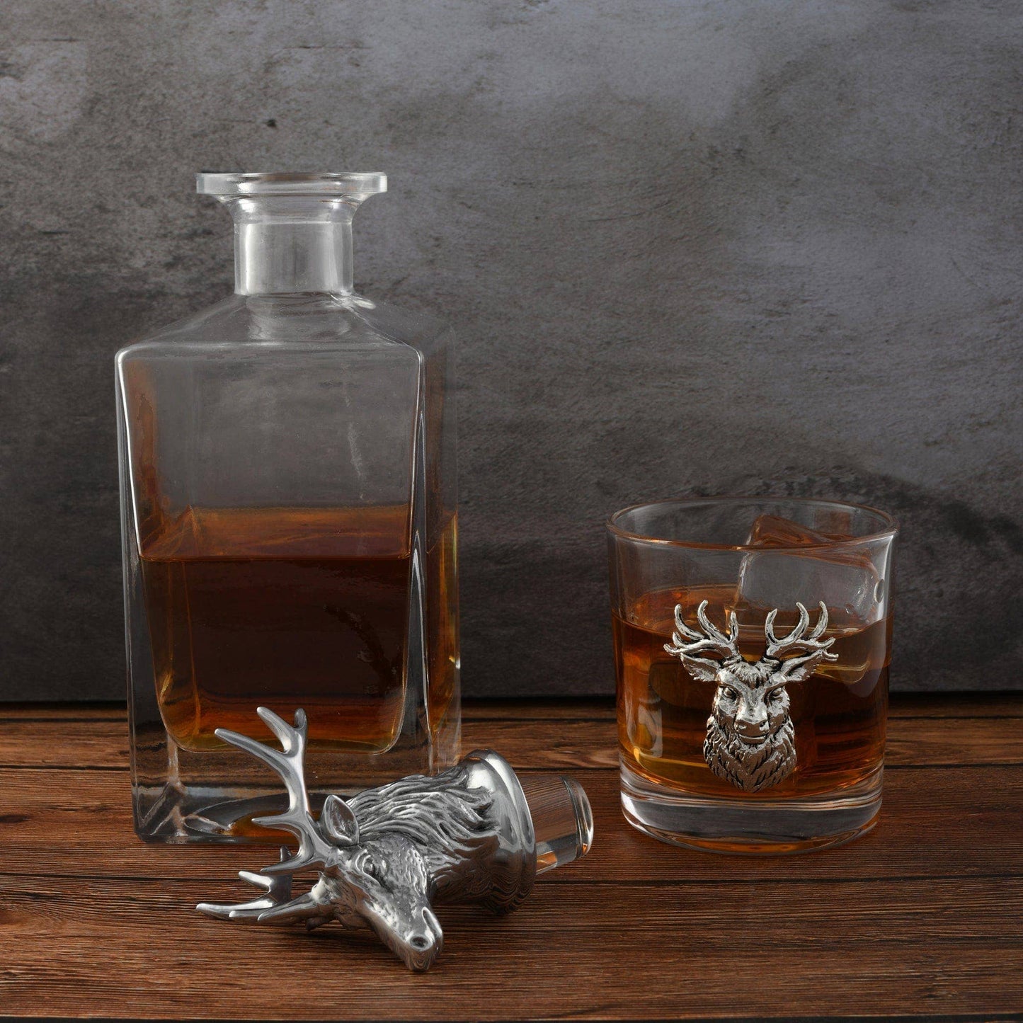 Arthur Court Elk / Deer Bust Decanter Set with Glasses