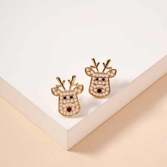 Rudolph Pearl Stud Earrings — Cute, Charming & Full of Christmas Cheer