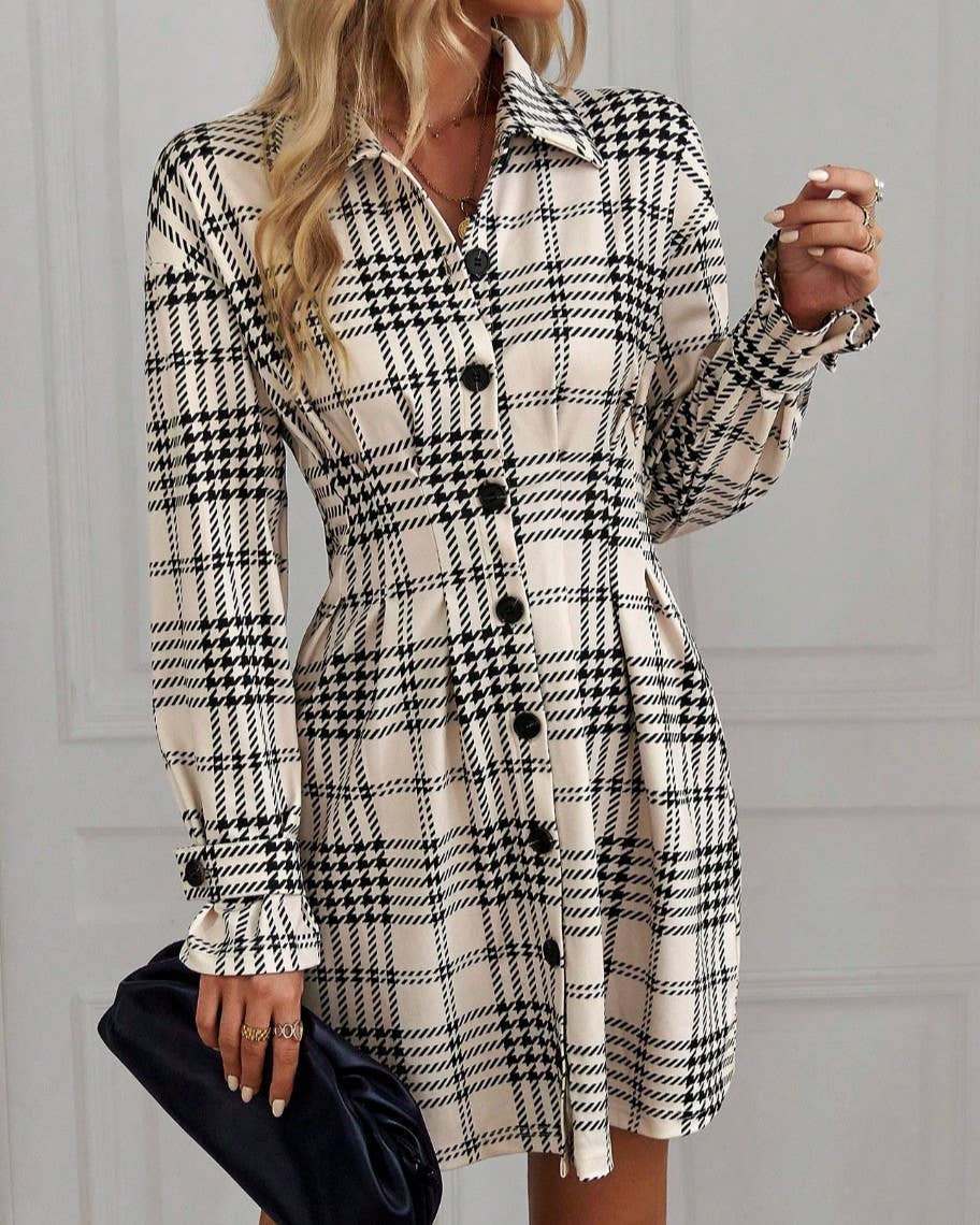 Retro And Gentle Style Plaid Button-Down Shirt Dress