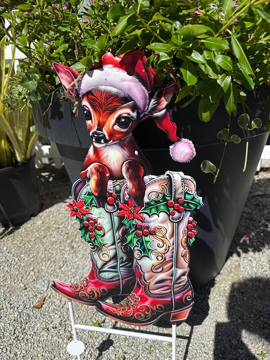 Metal Christmas Boots with Deer