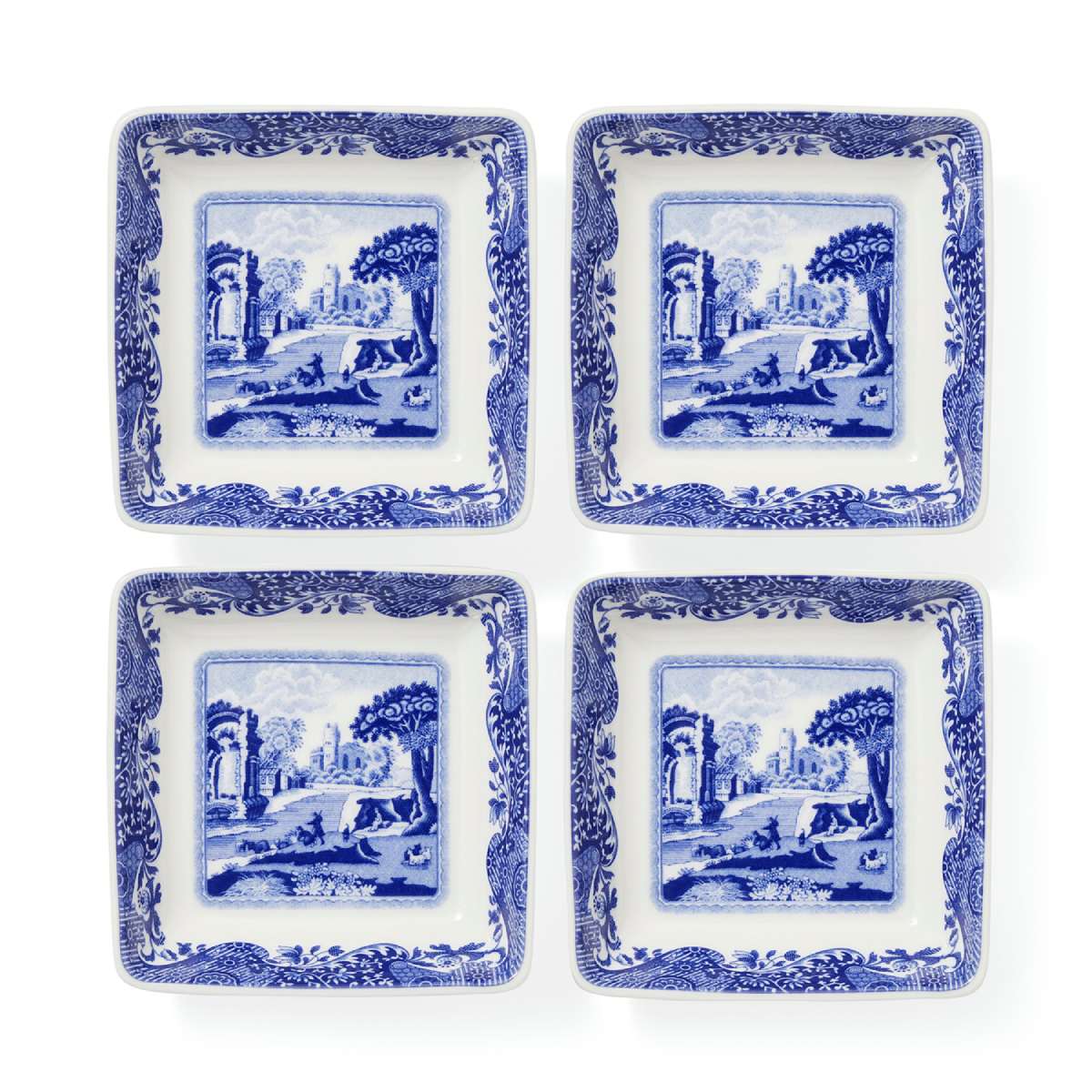 Blue Italian Square Dishes Set of 4