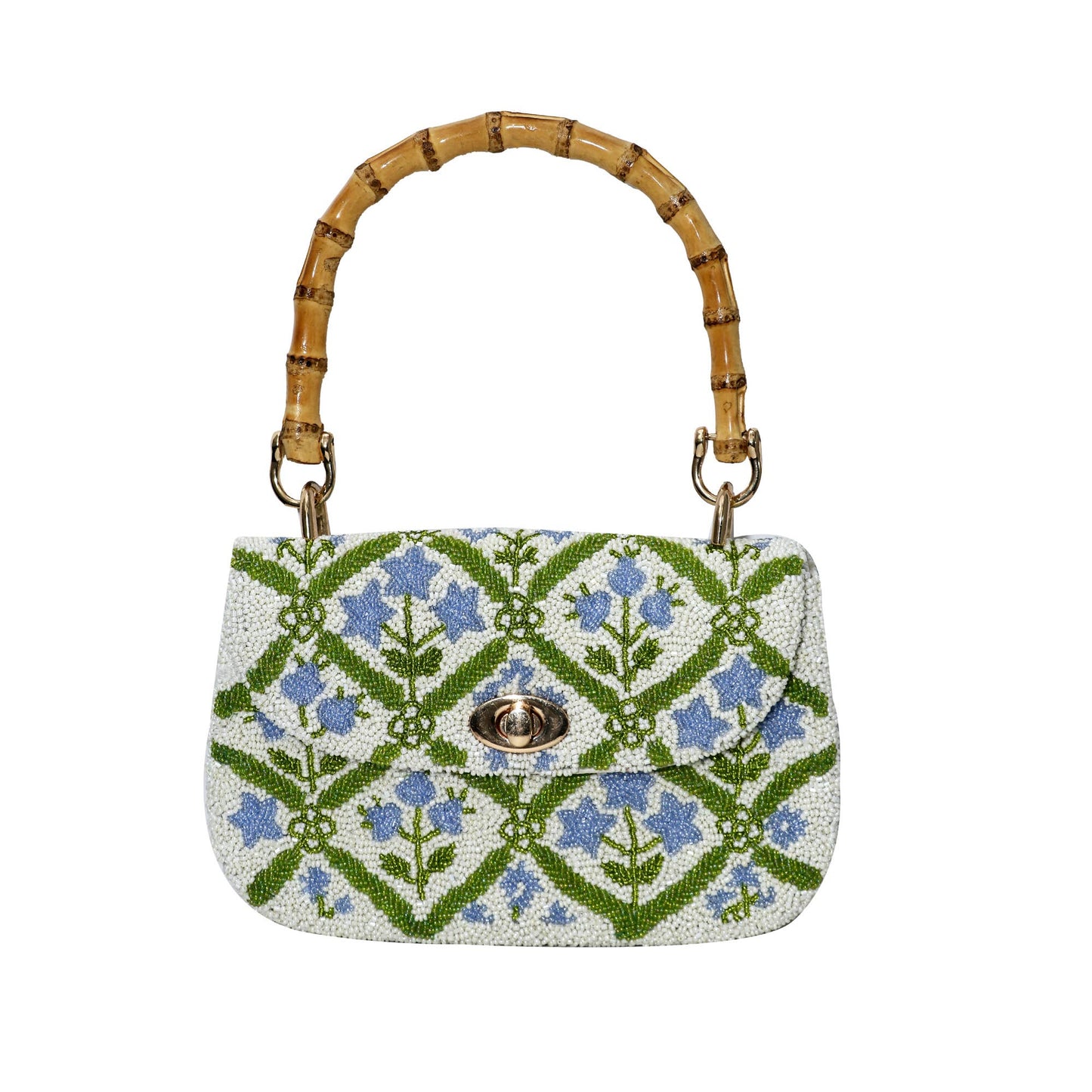 Bluebell Garden Bamboo Handle Beaded Bag