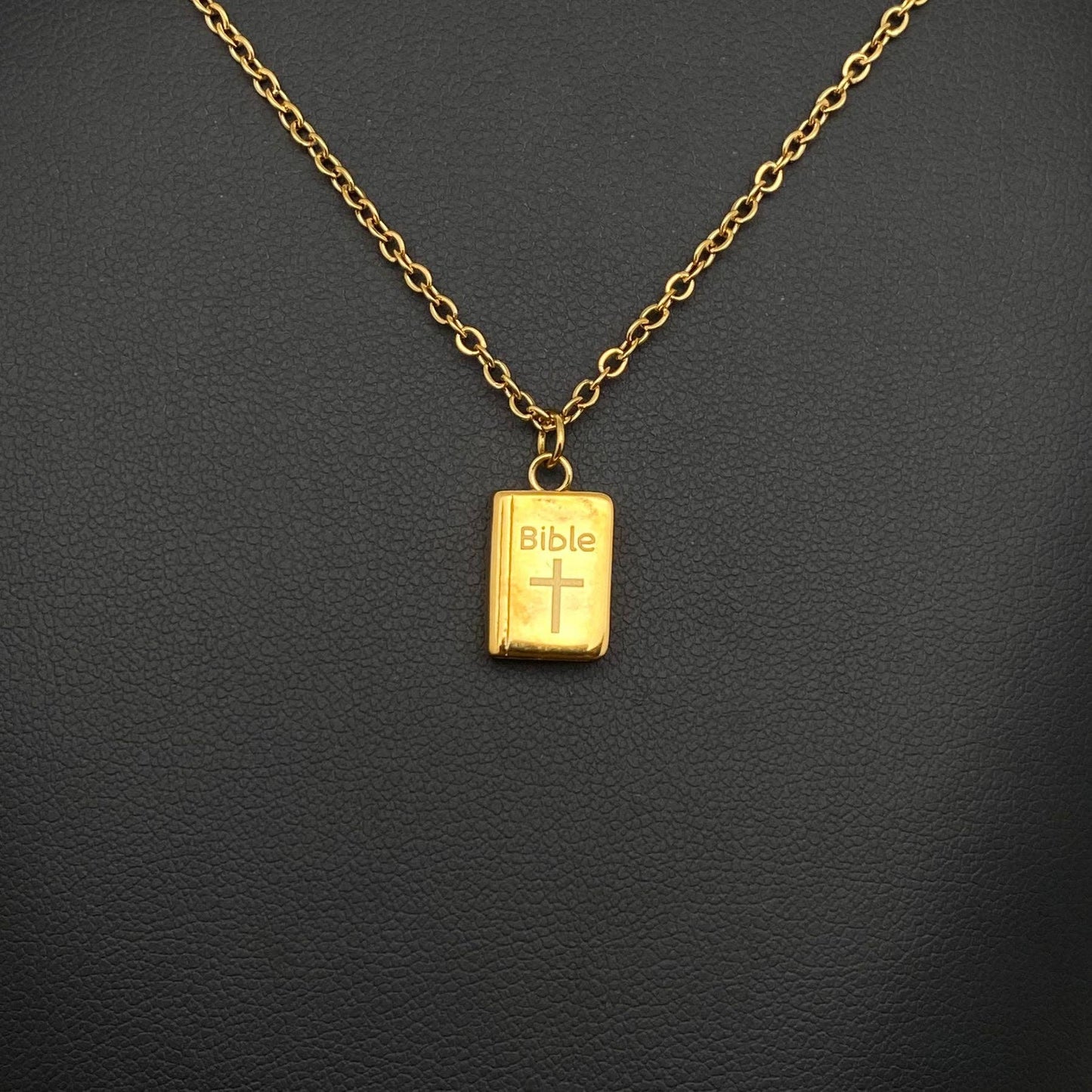 Bible Charm 18K Gold Plated Stainless Steel Necklace