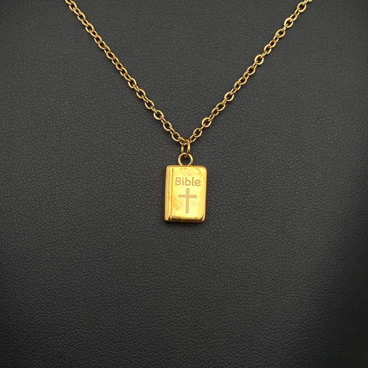 Bible Charm 18K Gold Plated Stainless Steel Necklace