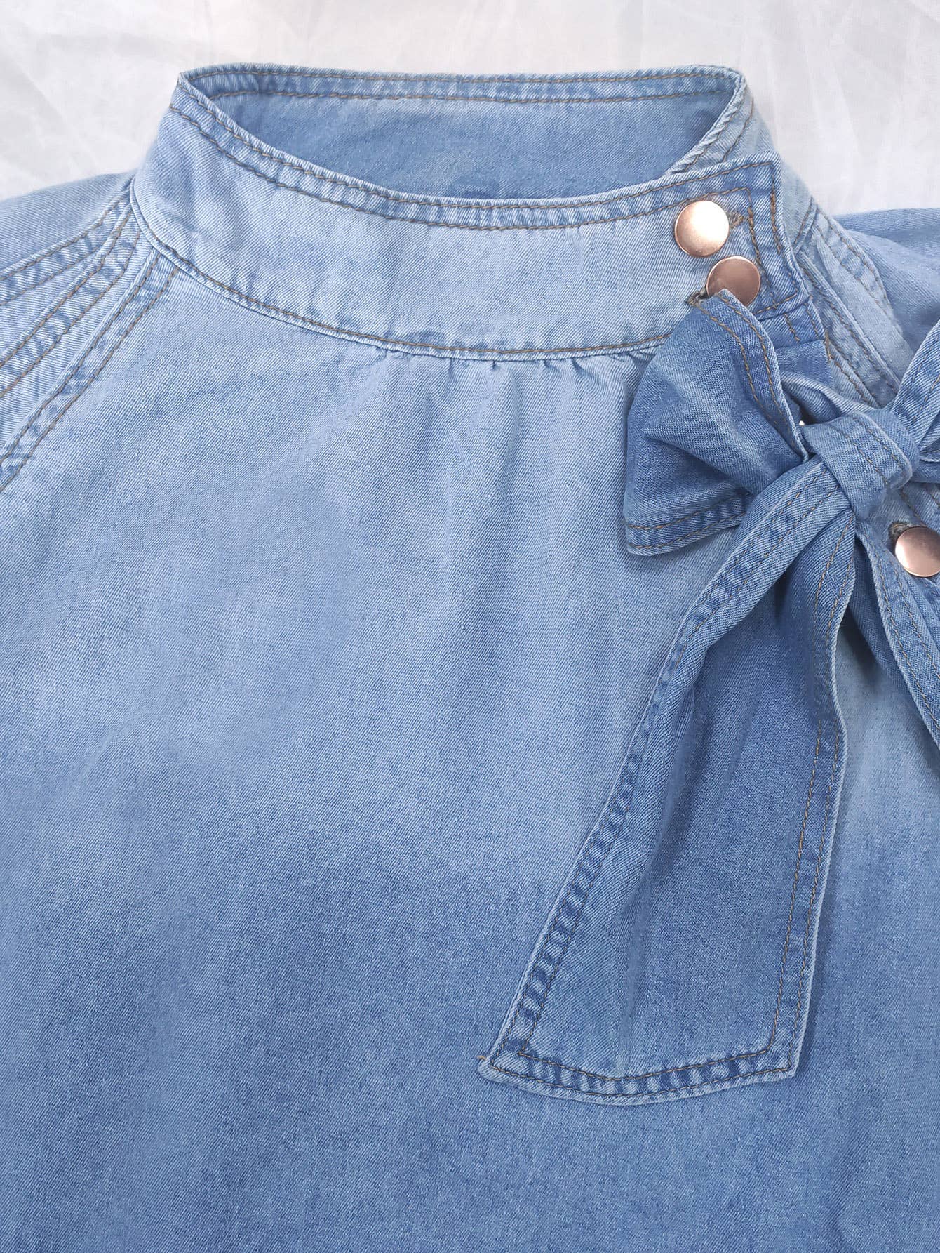 3/4 sleeve loose puff sleeve denim blouse