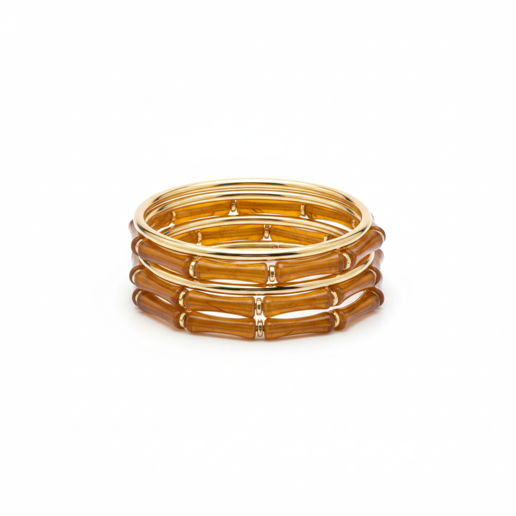 Golden amber bamboo bangle set