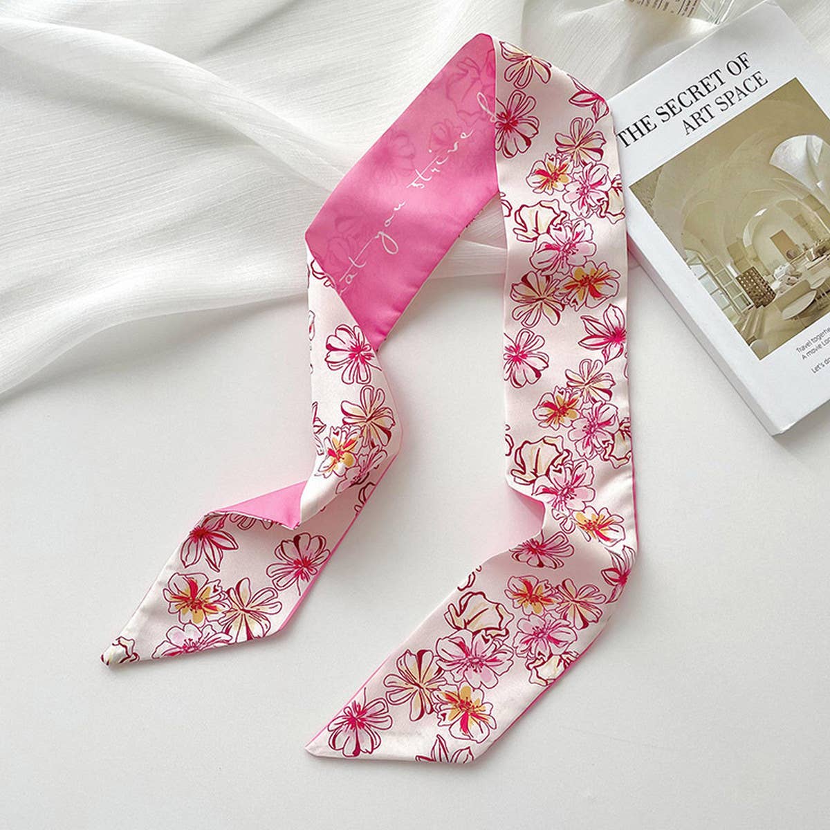 Pink Floral Skinny Scarf