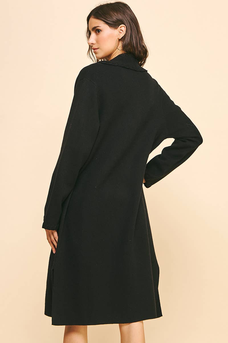 EDGE DETAIL OPEN KNIT CARDIGAN IN BLACK