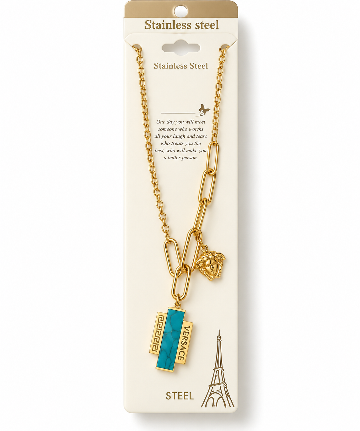 Versace-Inspired Turquoise & Gold Statement Necklace 💙✨
