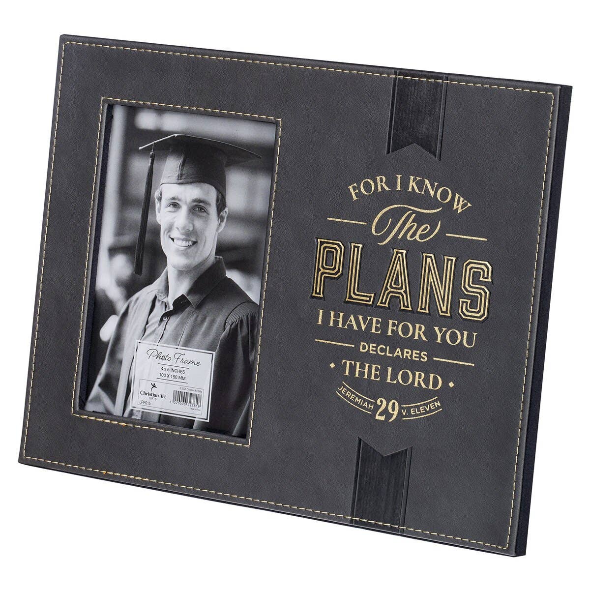 🎓🖤 “The Plans” Charcoal Faux Leather Graduation Photo Frame