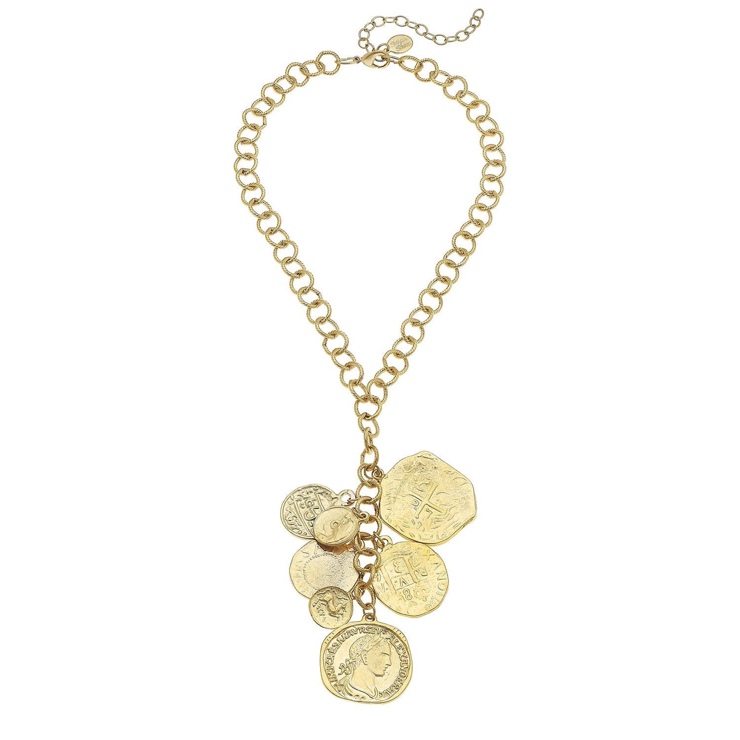 Susan Shaw Gold Multi Coin Y Necklace