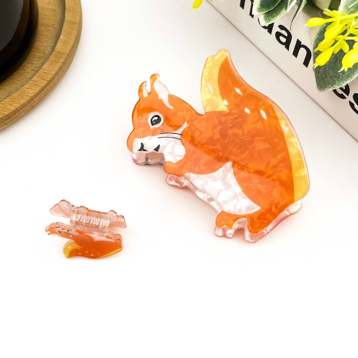 Orange Squirrel Acrylic Hair Claw Clip
