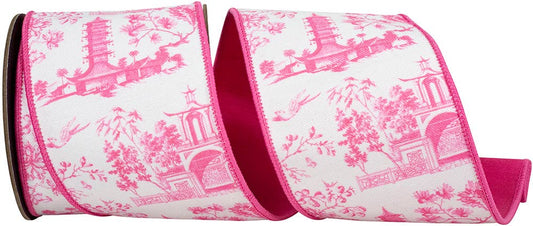 Asian Vista Chinoiserie Deluxe Wired Edge Ribbon, Pink