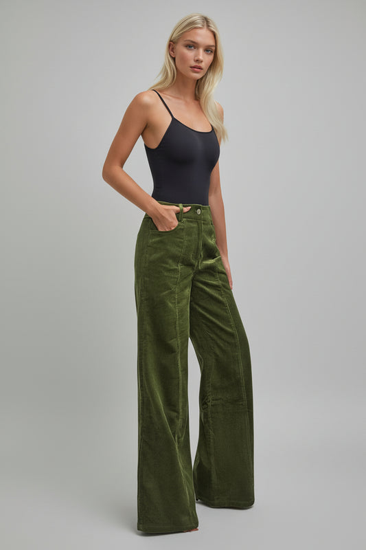 Corduroy Wide Leg Pants – Olive