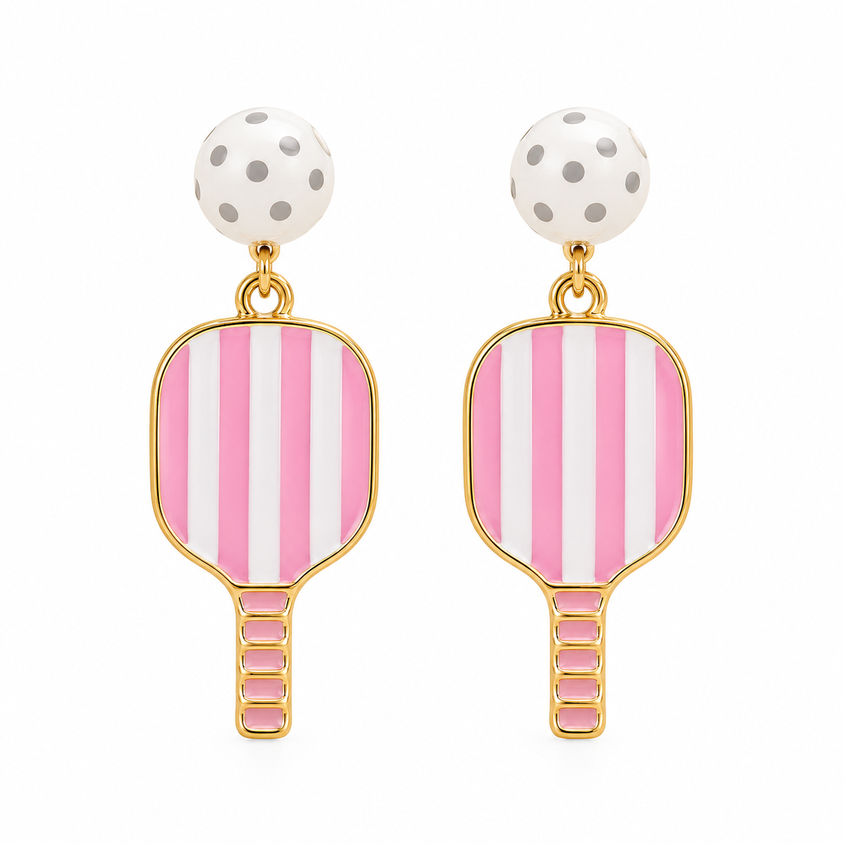 Stripe Pattern Pickleball and ball drop earrings Pink