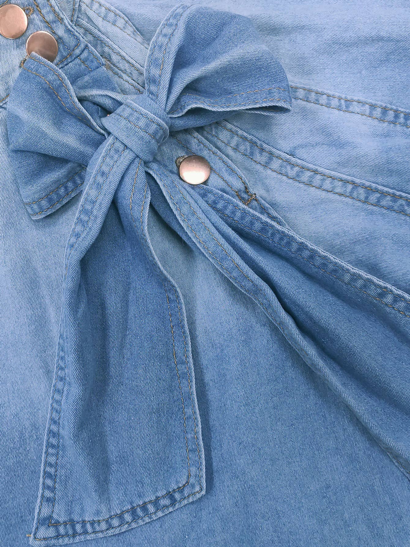 3/4 sleeve loose puff sleeve denim blouse
