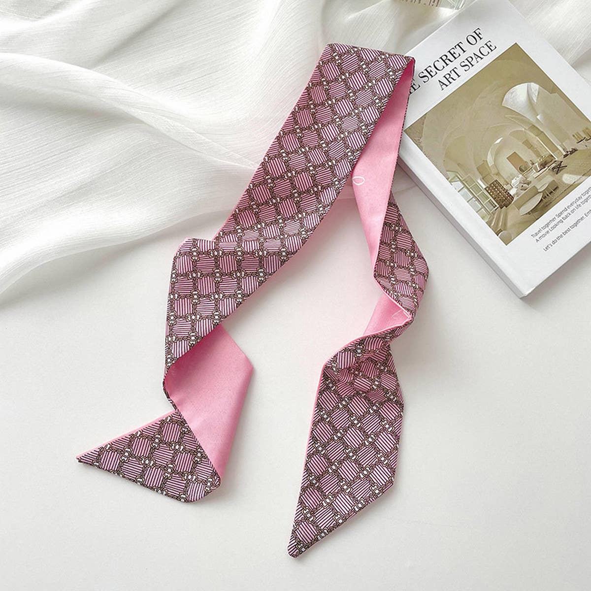 Pink Floral Skinny Scarf