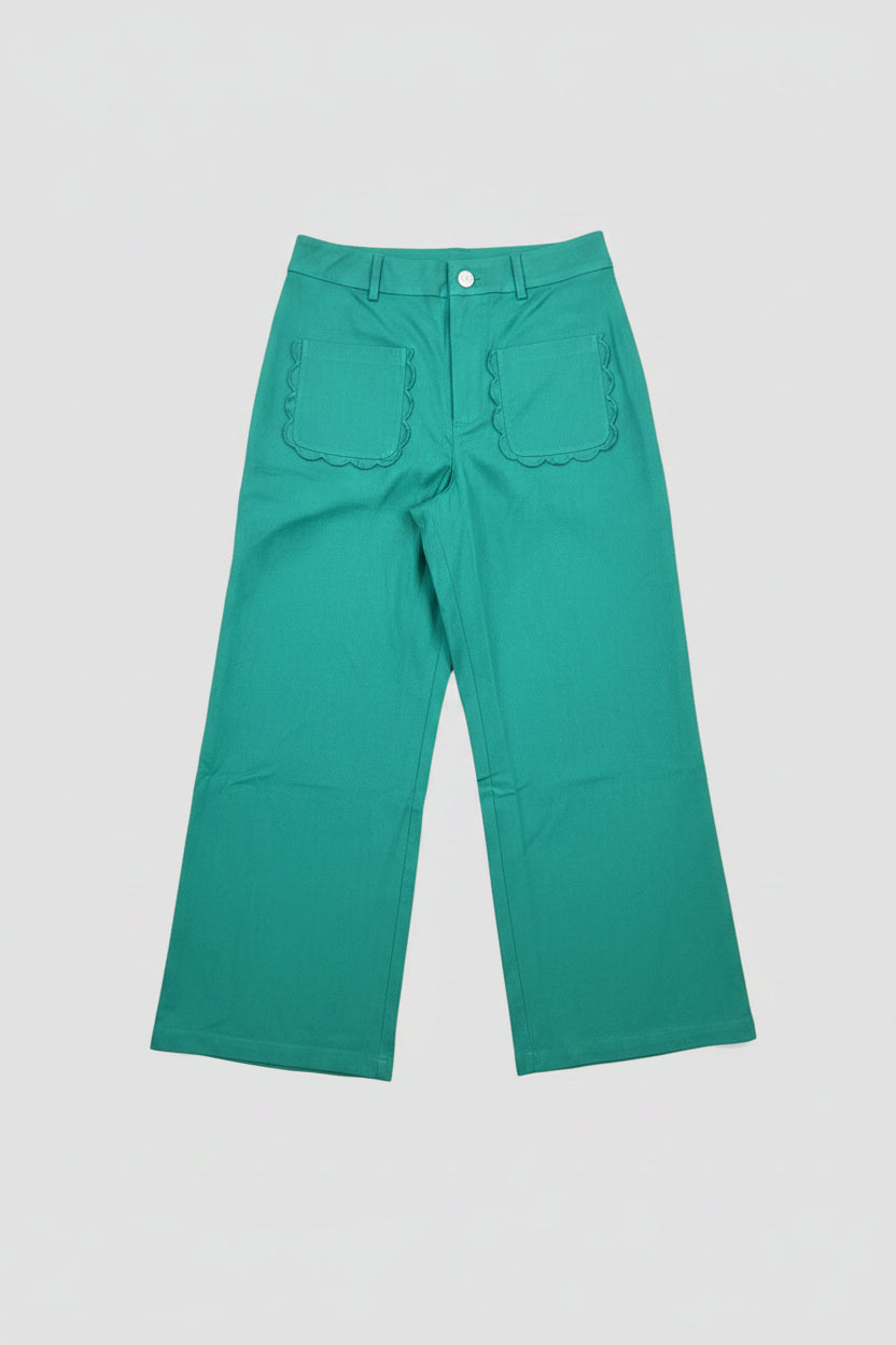 Jodiful Scalloped Pocket Stretch Pants – Green