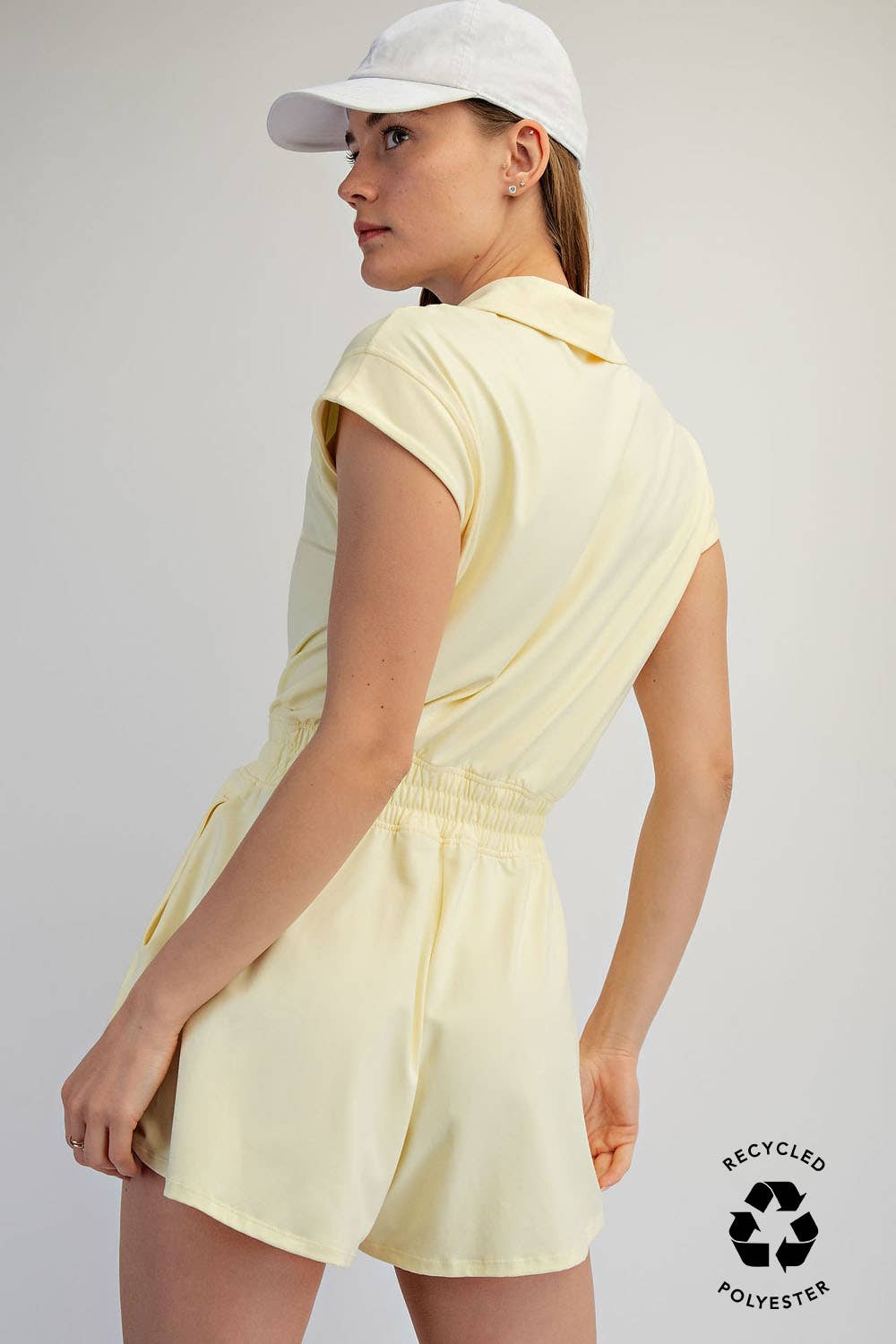 BUTTER SHORT SLEEVE QUARTER ZIP ROMPER