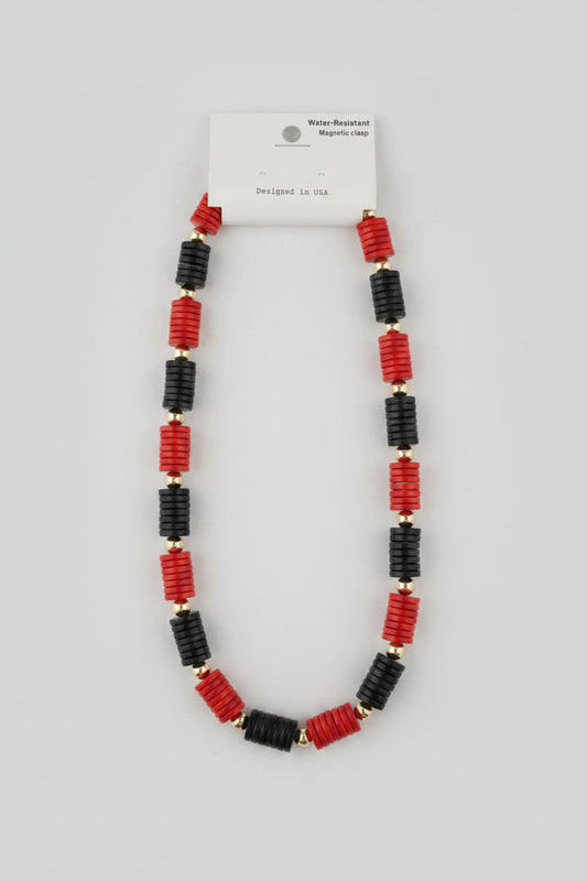 Gameday: 10mm Flat Bead Necklace Red & Black