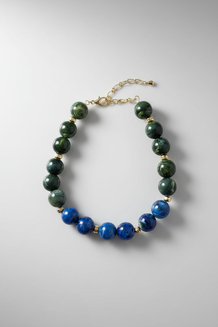 Two Block Acrylic Big Ball Bead Necklace Blue and Green