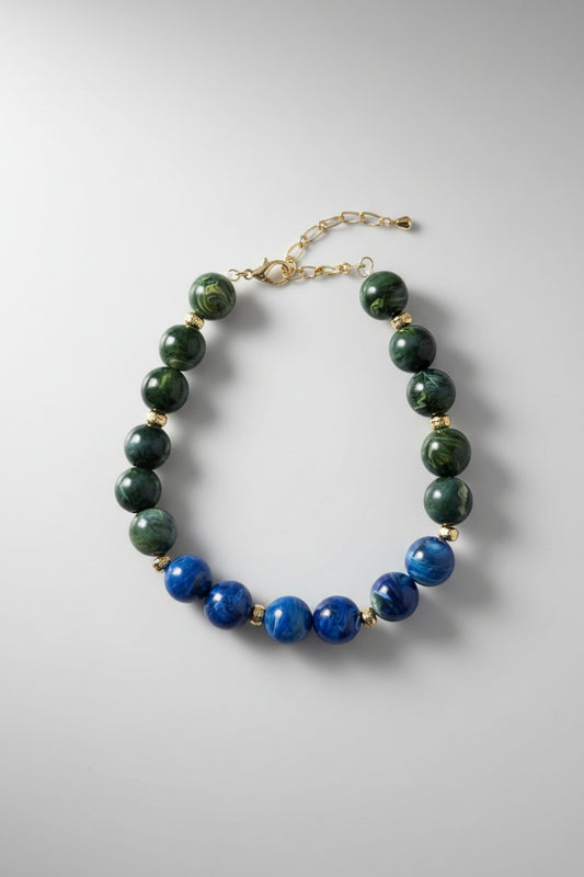 Two Block Acrylic Big Ball Bead Necklace Blue and Green