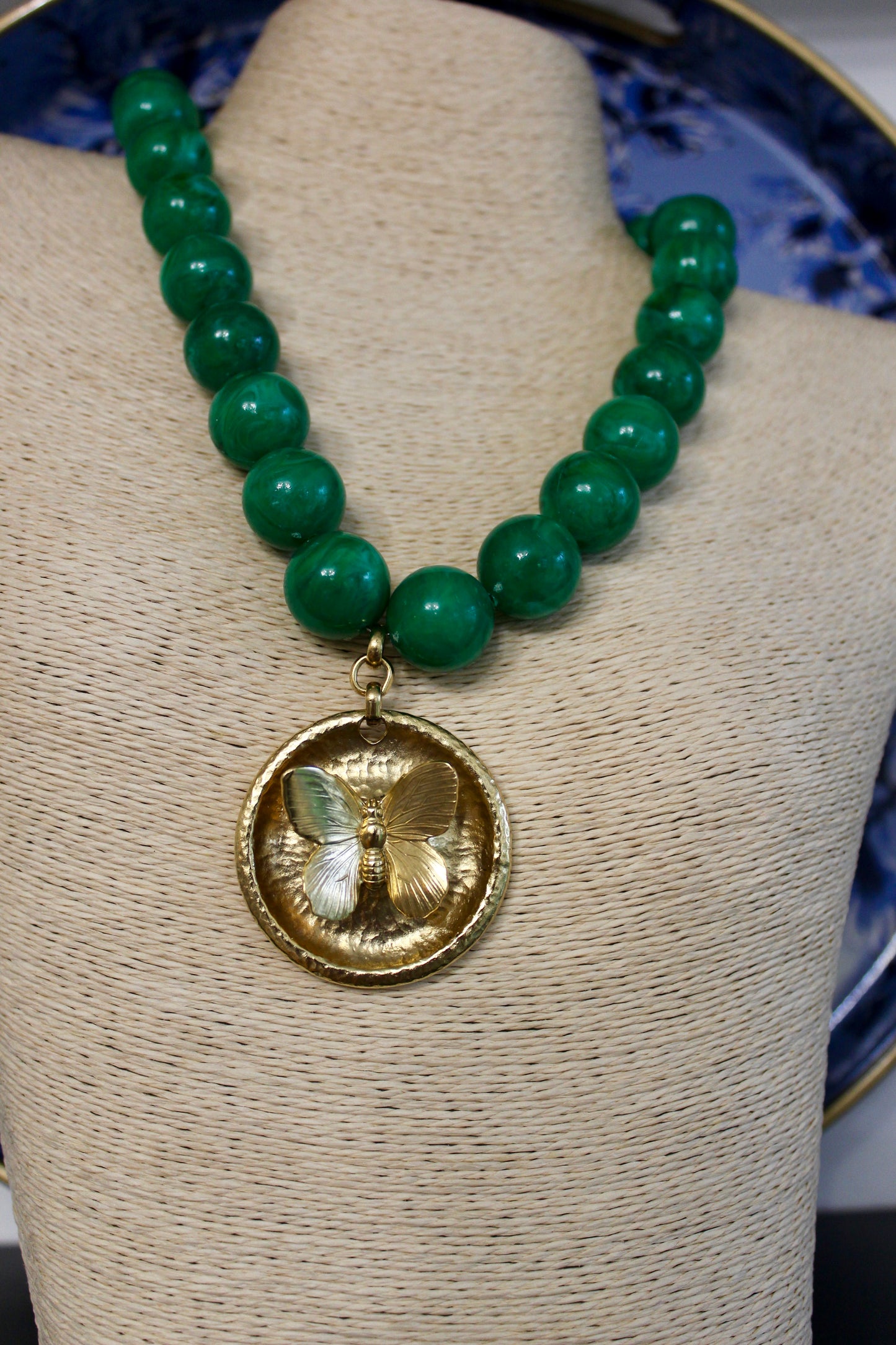 Yochi- Green Butterfly Ball Necklace