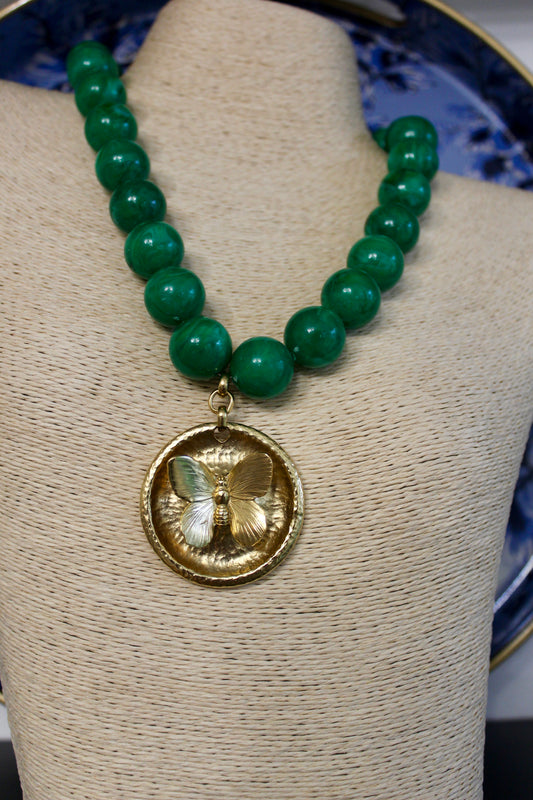 Yochi- Green Butterfly Ball Necklace